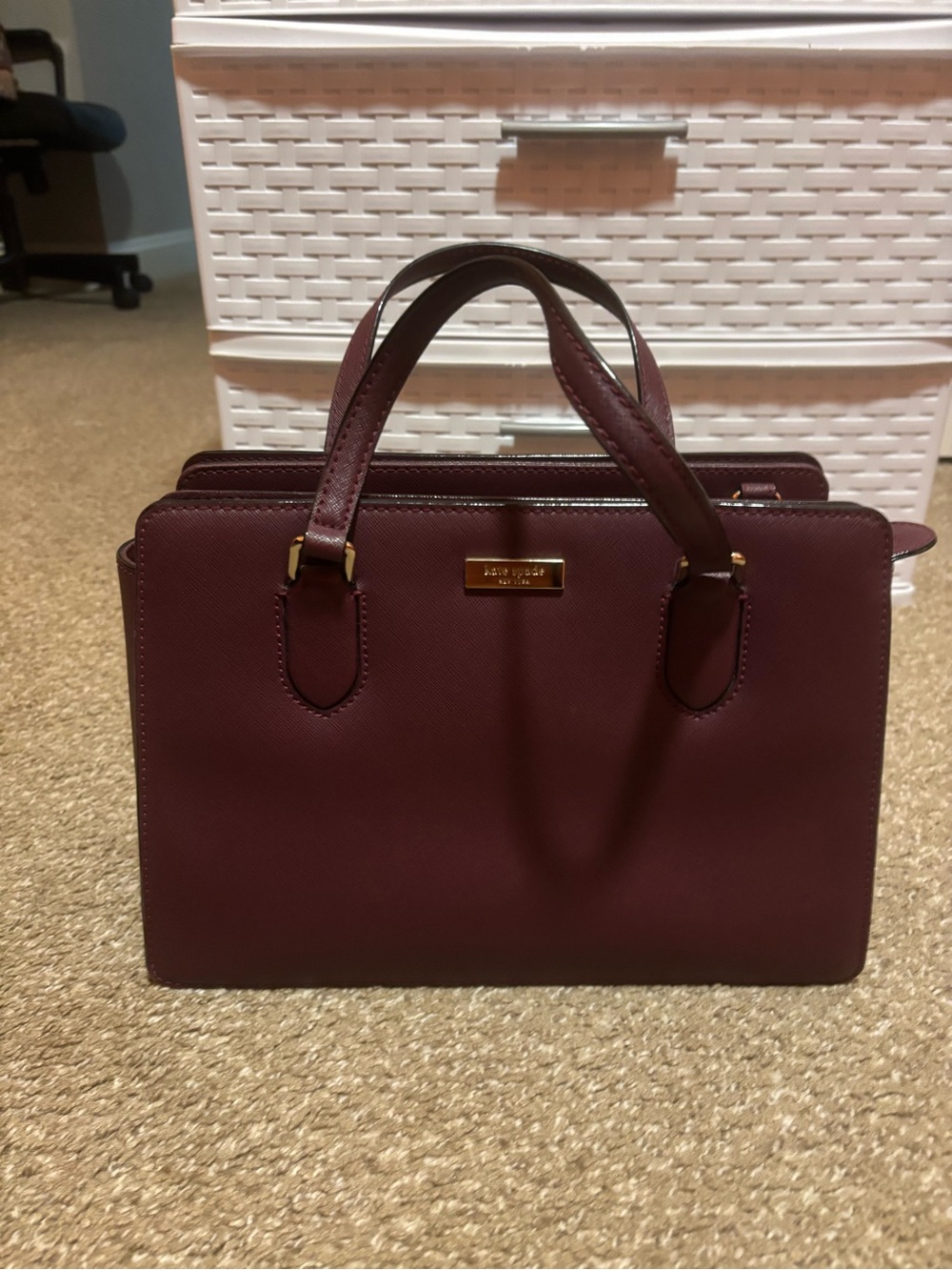 kate spade burgundy leather double-compartment satchel